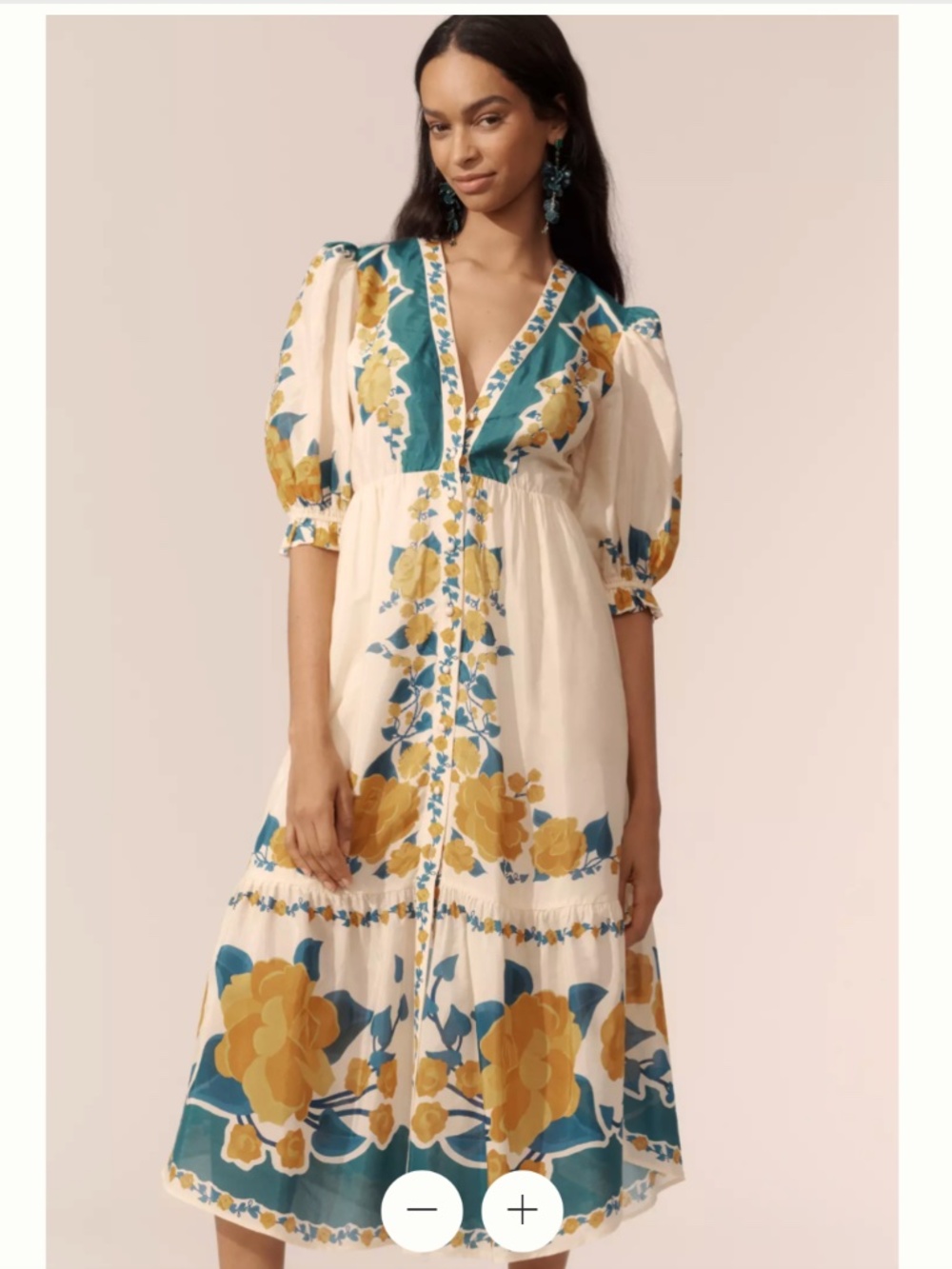 Farm Rio x Anthropologie Puff-Sleeve Printed Midi Dress